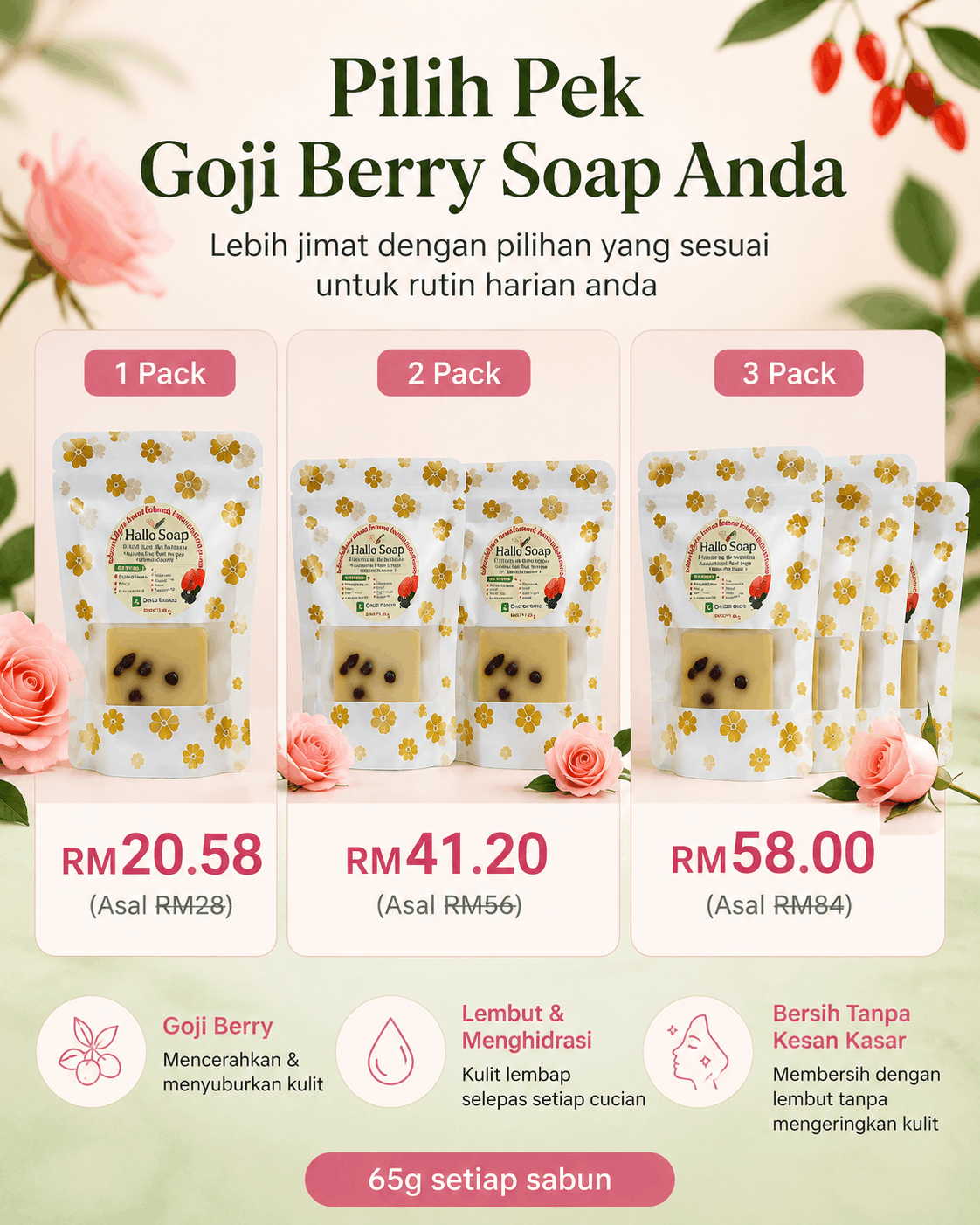 Hallo Goji Berry Brightening & Moisturising Soap angle 5